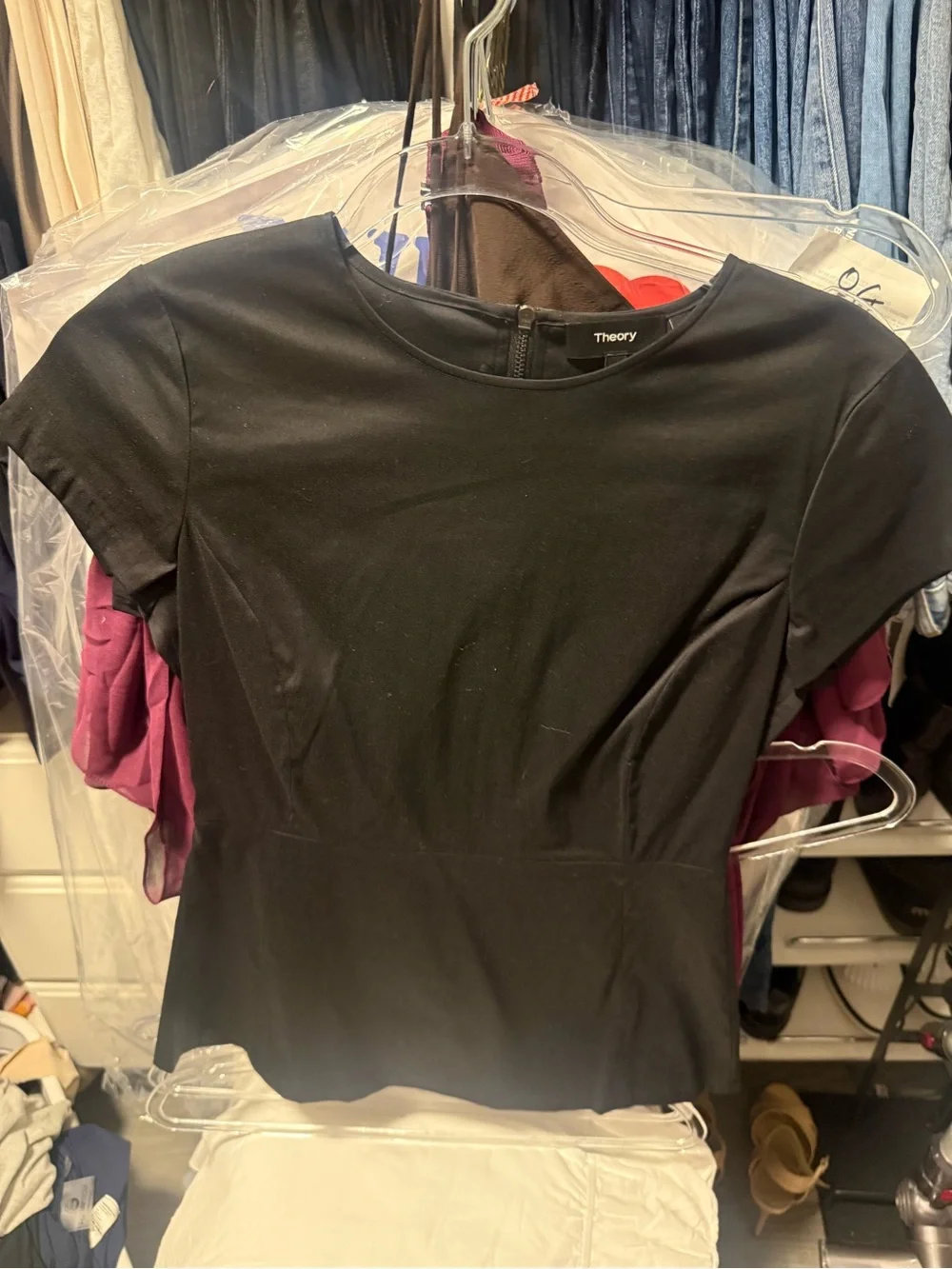 Theory Black Short-Sleeve Peplum Blouse - Picture 1 of 4